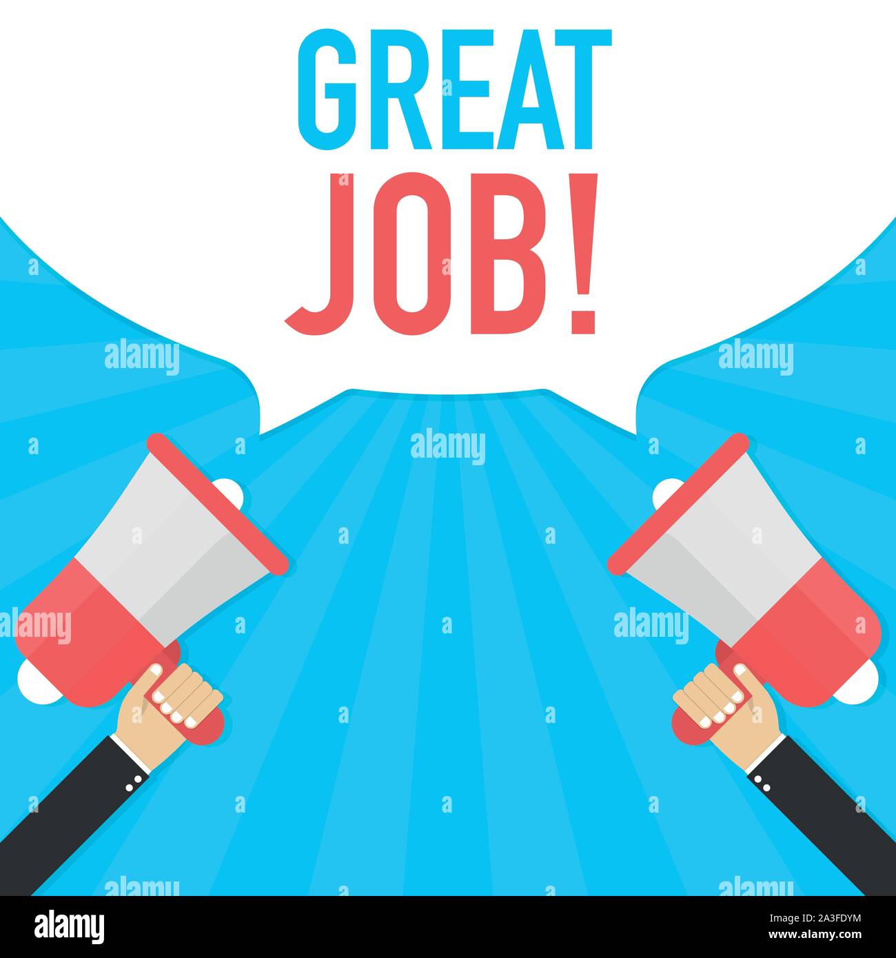 Loudspeaker great job words. Promotion and advertising concept. Vector stock illustration Stock