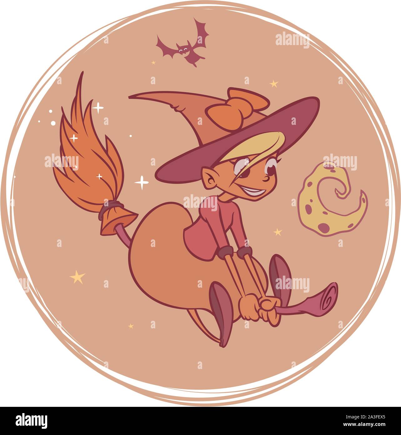 Witch flying on her broom isolated. Vector illustration for Halloween ...
