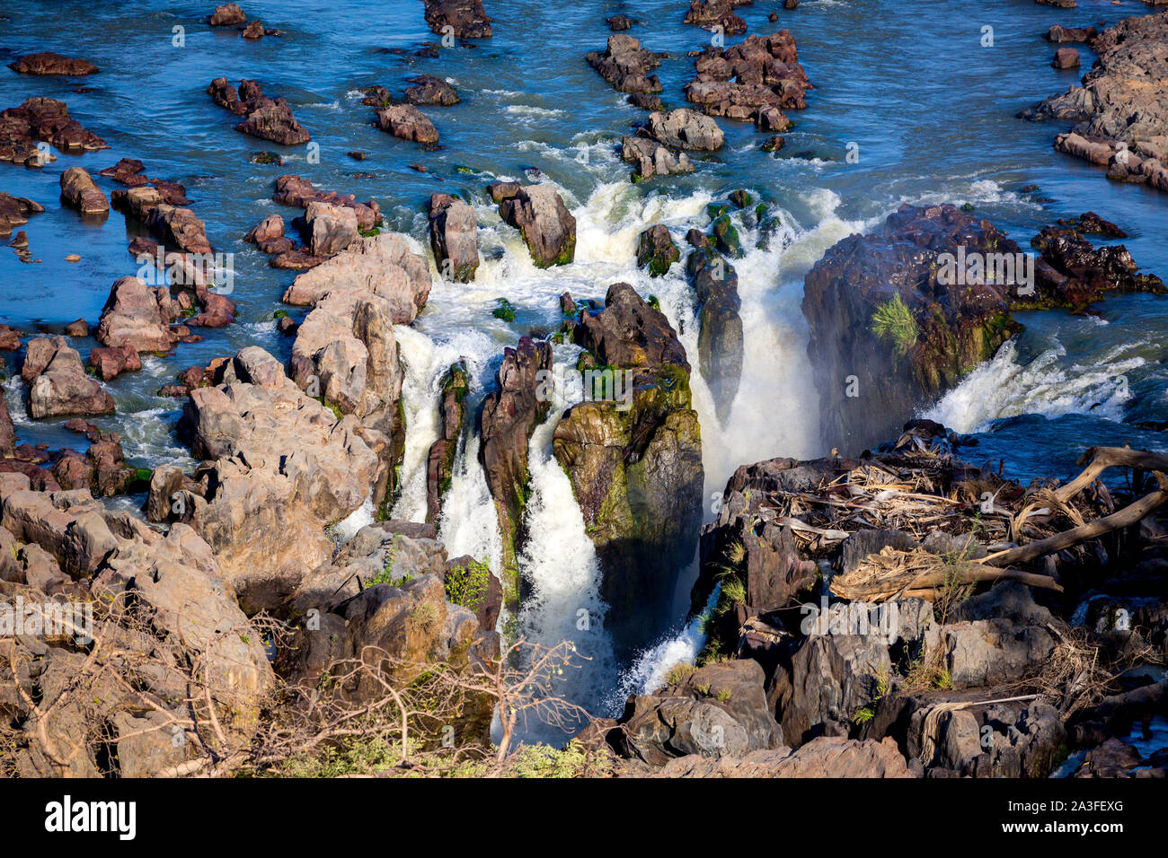 Aerial view of Epupa falls, Kaokoland, Namibia, Africa Stock Photo