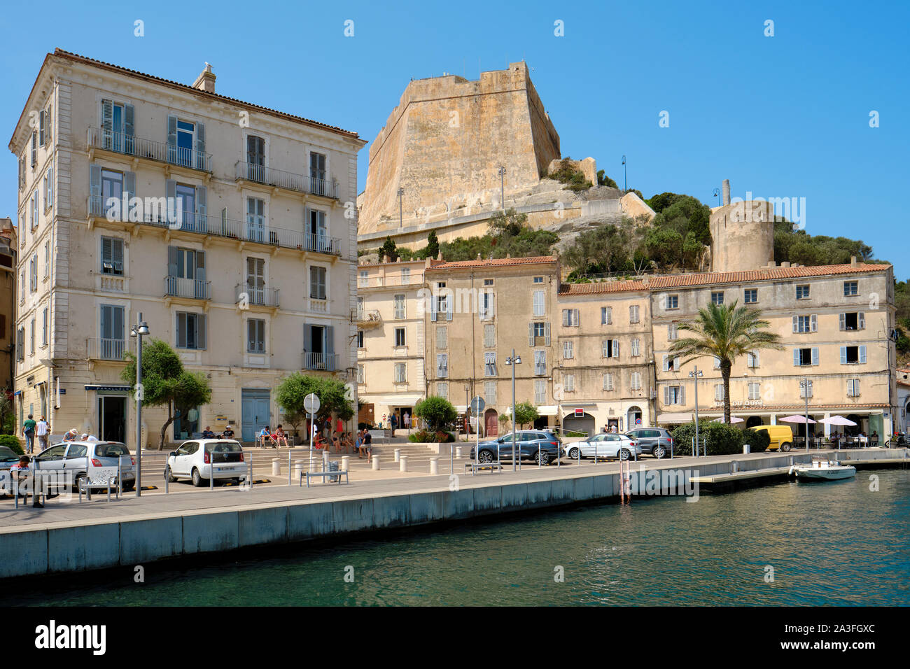 The citadel harbour and town of Bonifacio on the southern tip of the French island of Corsica - Corse du Sud France. Stock Photo