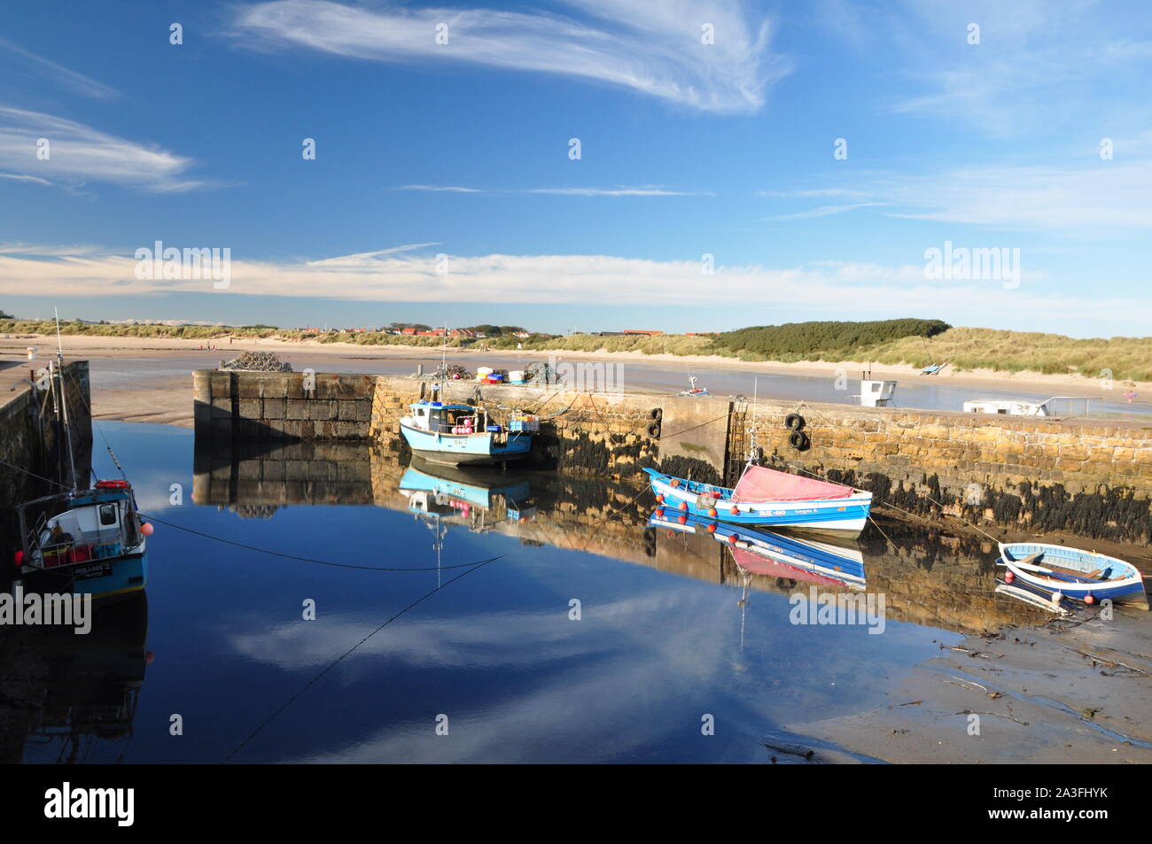 Beadnell harbour and bay, Northumberland Stock Photo