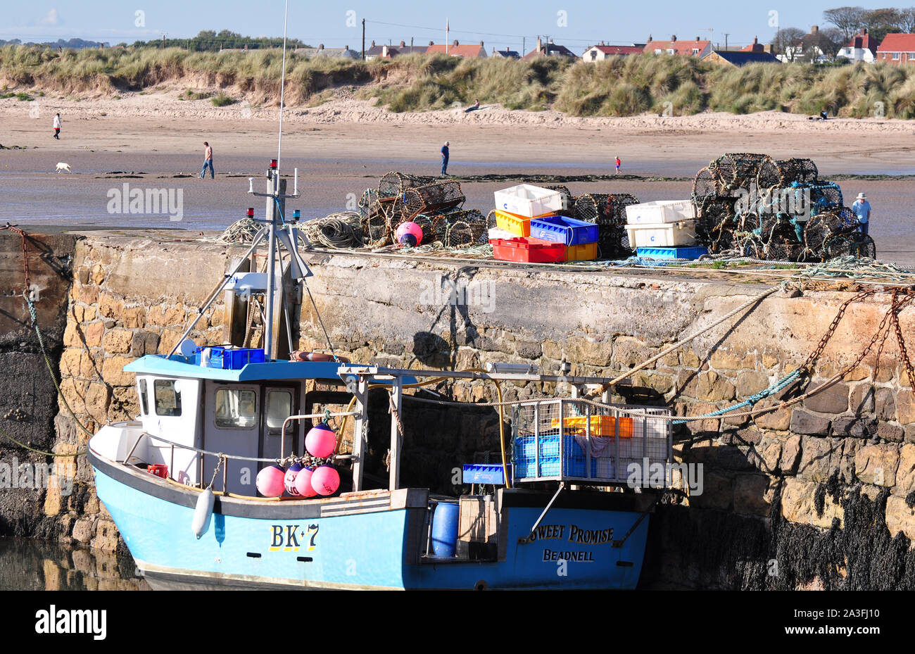 Fishing boat and tackle, Beadnell, Northumberland Stock Photo