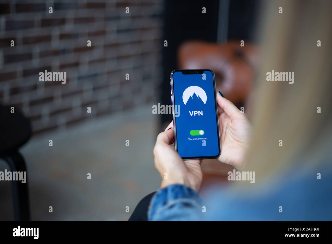 Virtual private network app on the phone Stock Photo