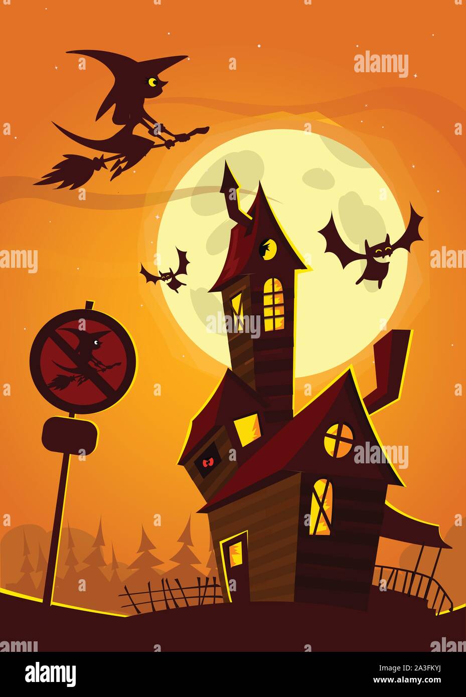 Haunted house on night background with a full moon behind - Vector ...