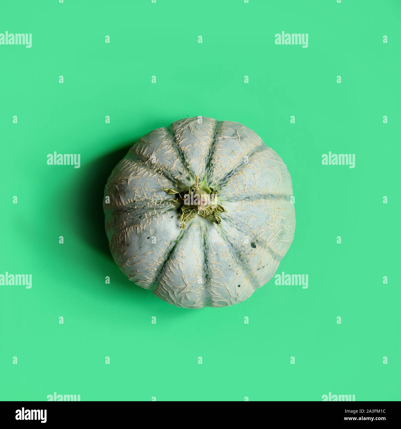 Cantaloupe isolated on green background.Flat lay.Minimal food concept Stock Photo
