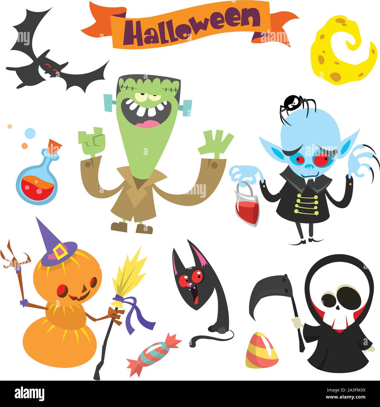Premium Vector  Halloween spooky cartoon characters element