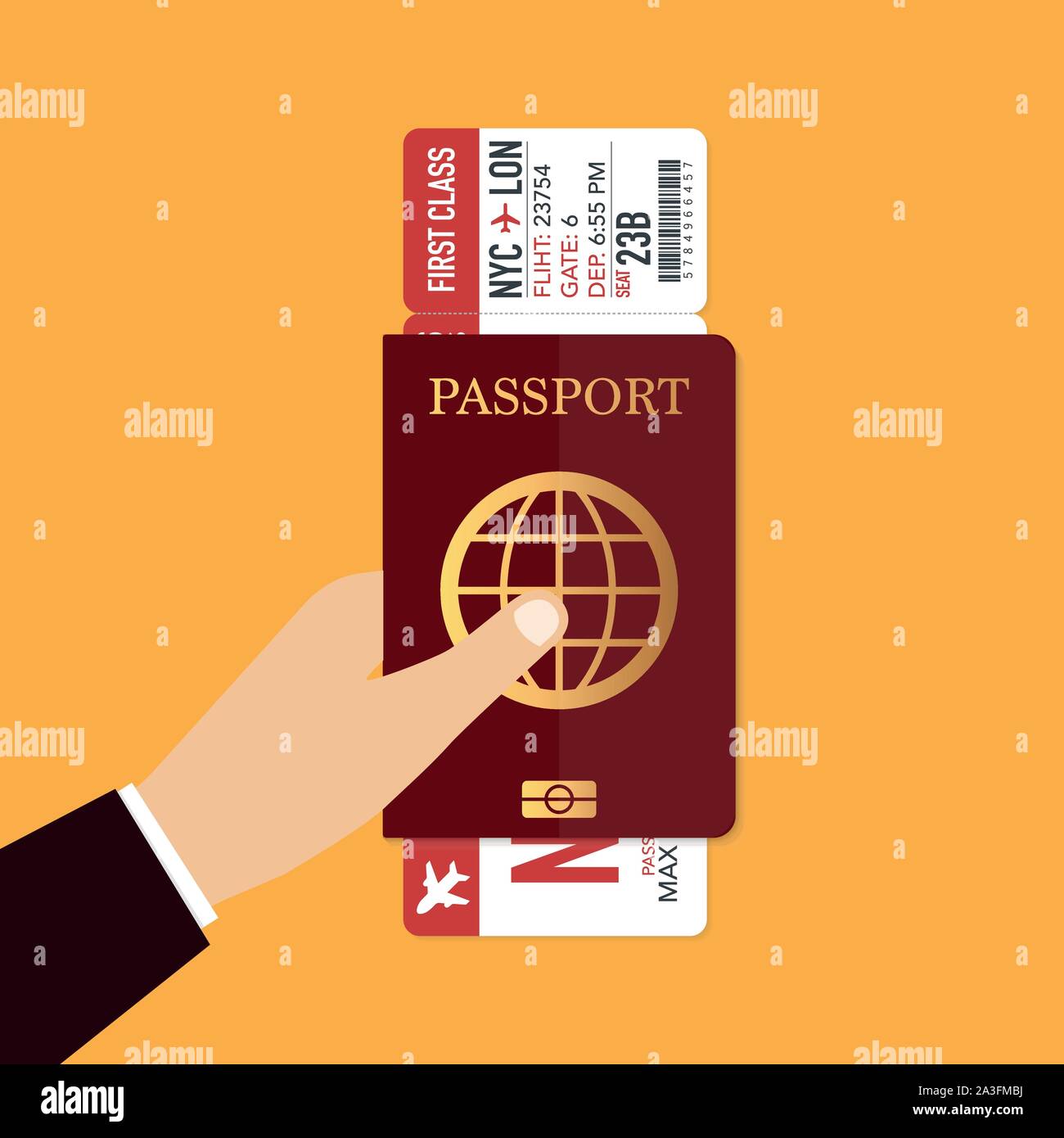 Passport with airplane ticket. Travel concept background. Stock vector ...