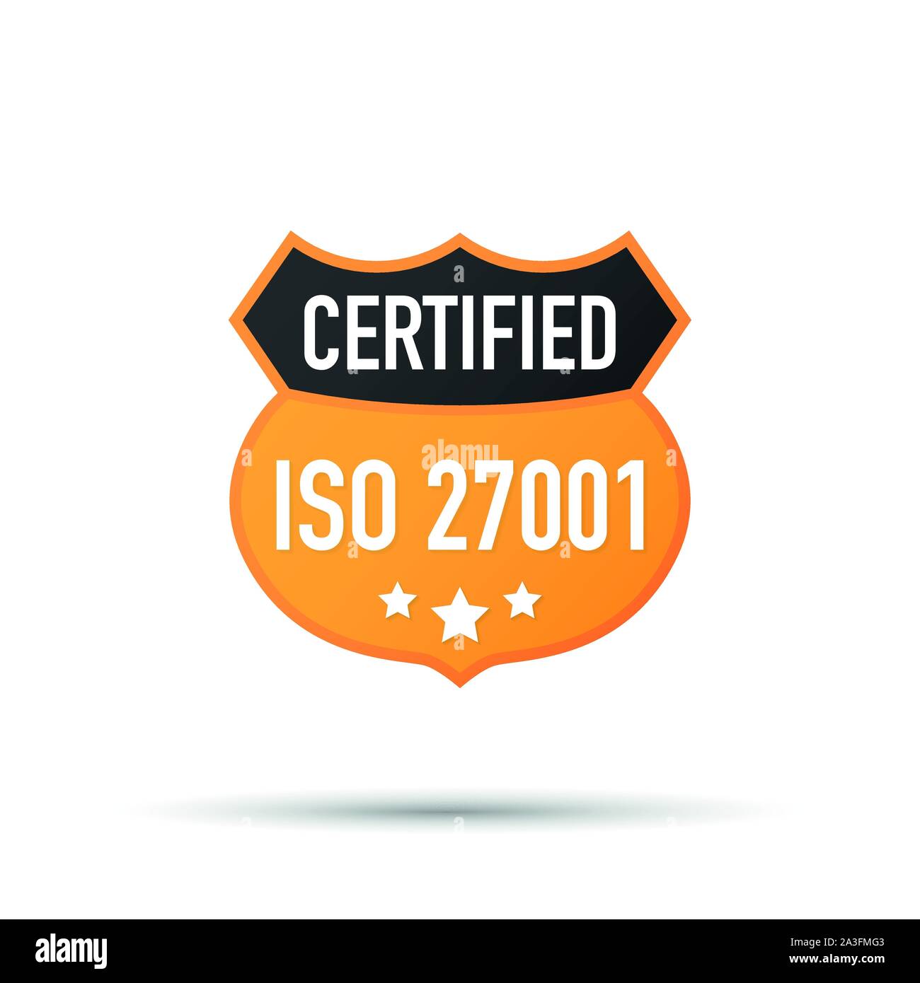 ISO 27001 Certified badge, icon. Certification stamp. Flat design vector. Vector stock illustration. Stock Vector