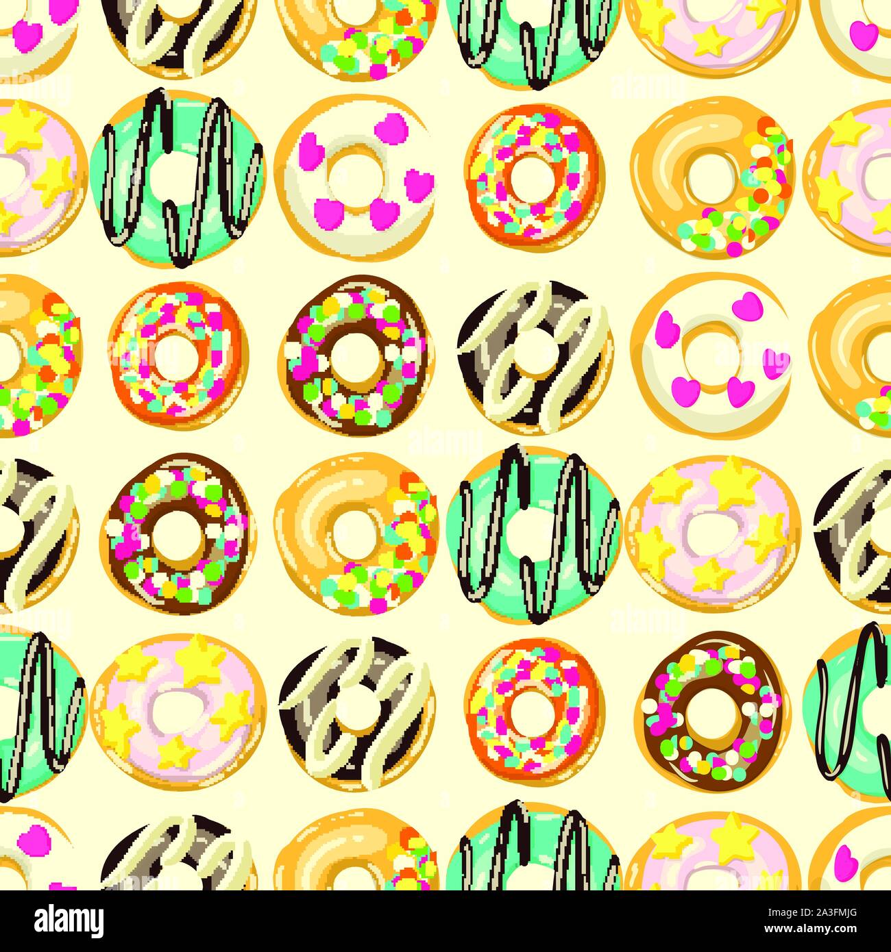 Glazed Donuts seamless pattern. Bakery Vector illustration. Top View ...