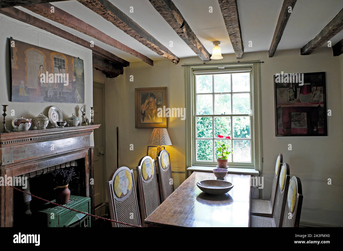 Dining room table and chairs at English writer Virginia Woolf home