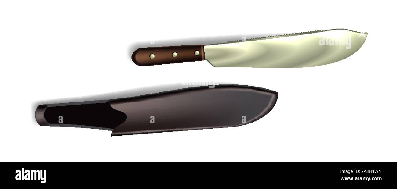 Old Machete With Saw And Leather Holster Vector Stock Vector