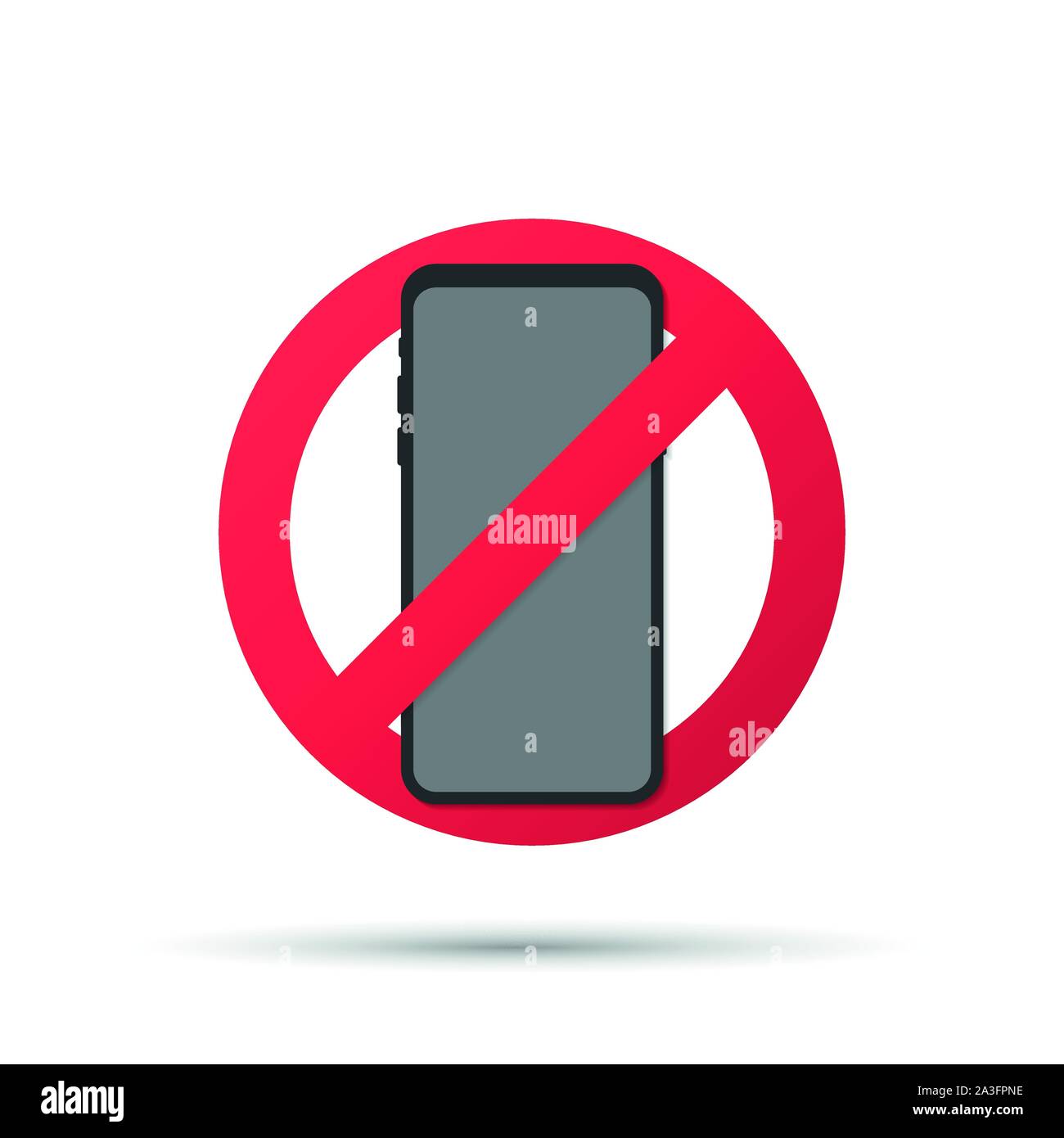 No mobile phone sign illustration, flat cartoon stop using cellphone