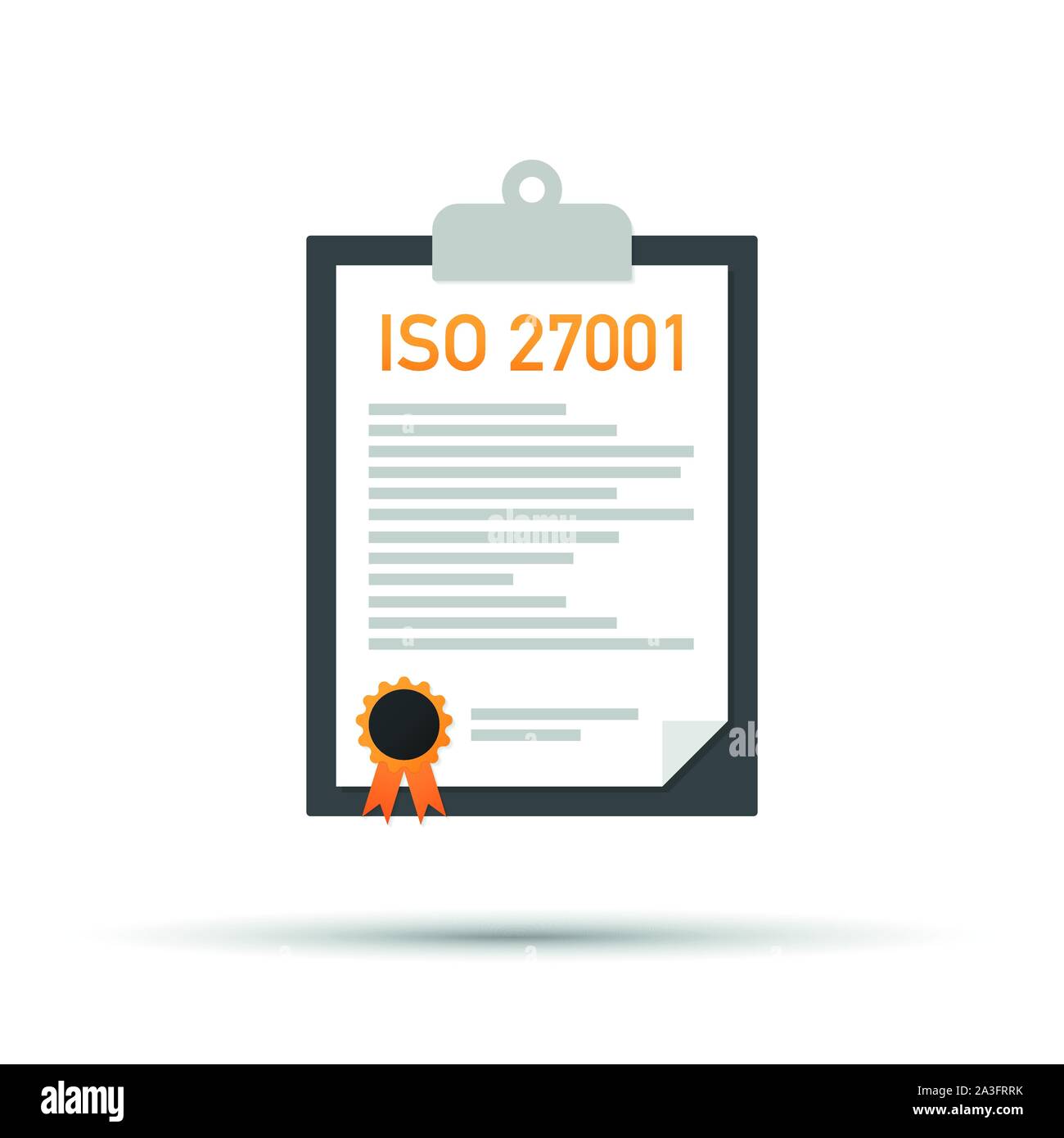 ISO 27001 certified quality management system document paper. Vector stock illustration. Stock Vector
