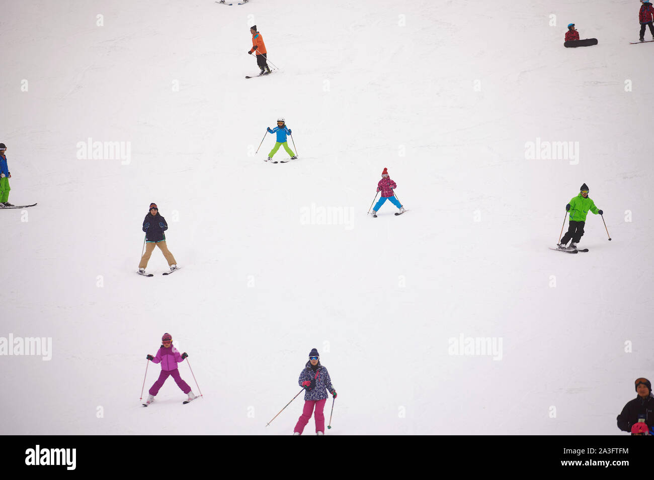 Japan Karuizawa Skiing on snow children and grown ups  8-1-2018  photo Jaco Klamer Stock Photo