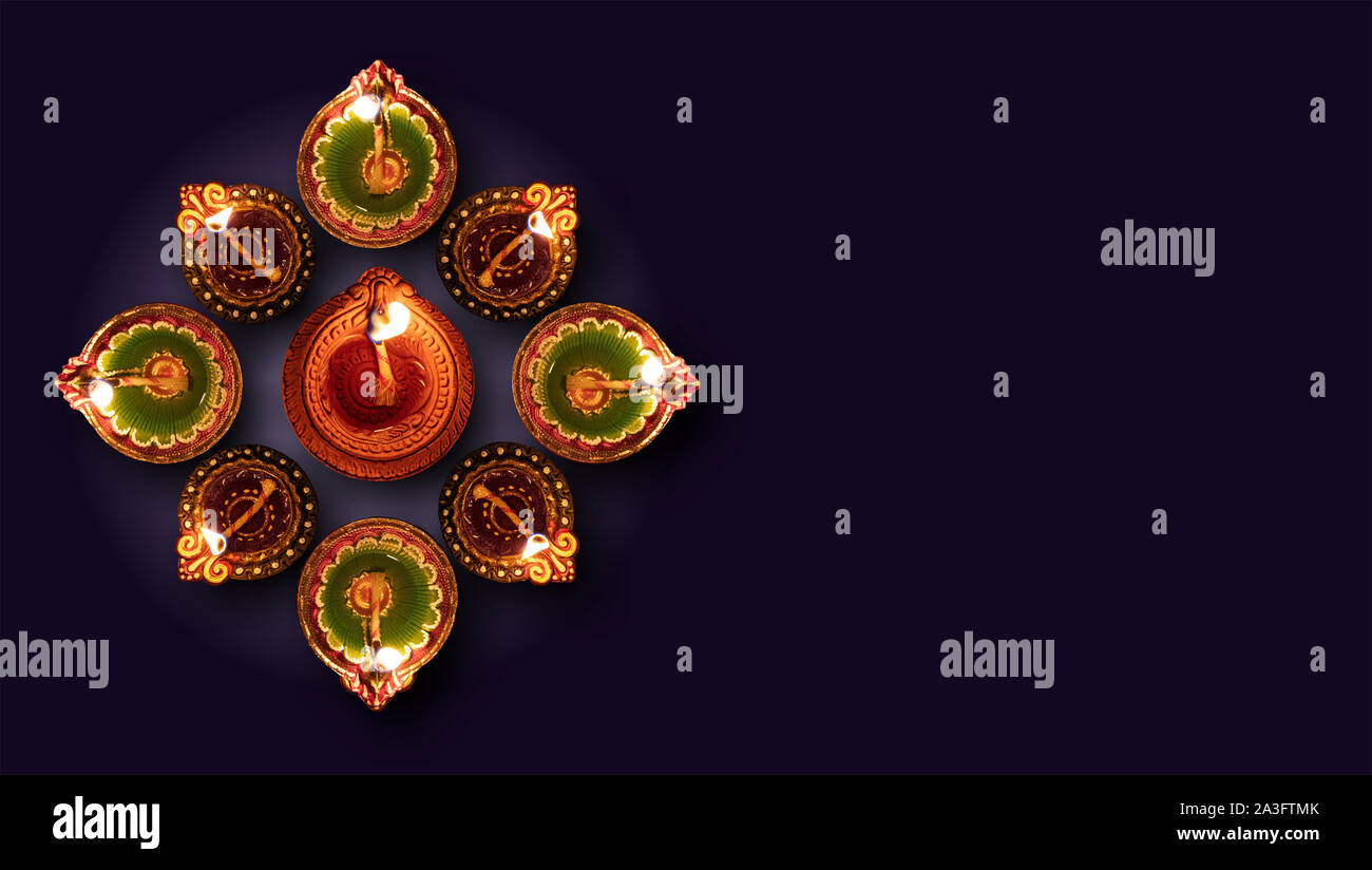 Diwali, Hindu festival of lights celebration. Clay diya colorful ...