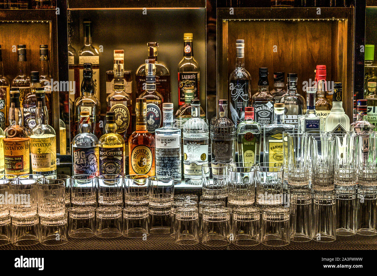 24.02.2019 Peking China - Wall with Bitters and alcohols whiskey bar