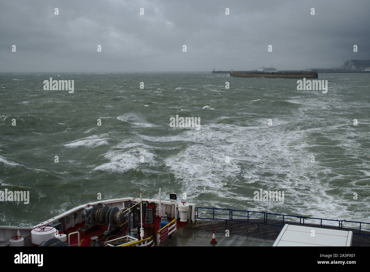 Rough sea seen from back of ferry near Dover. September 2019 Stock Photo