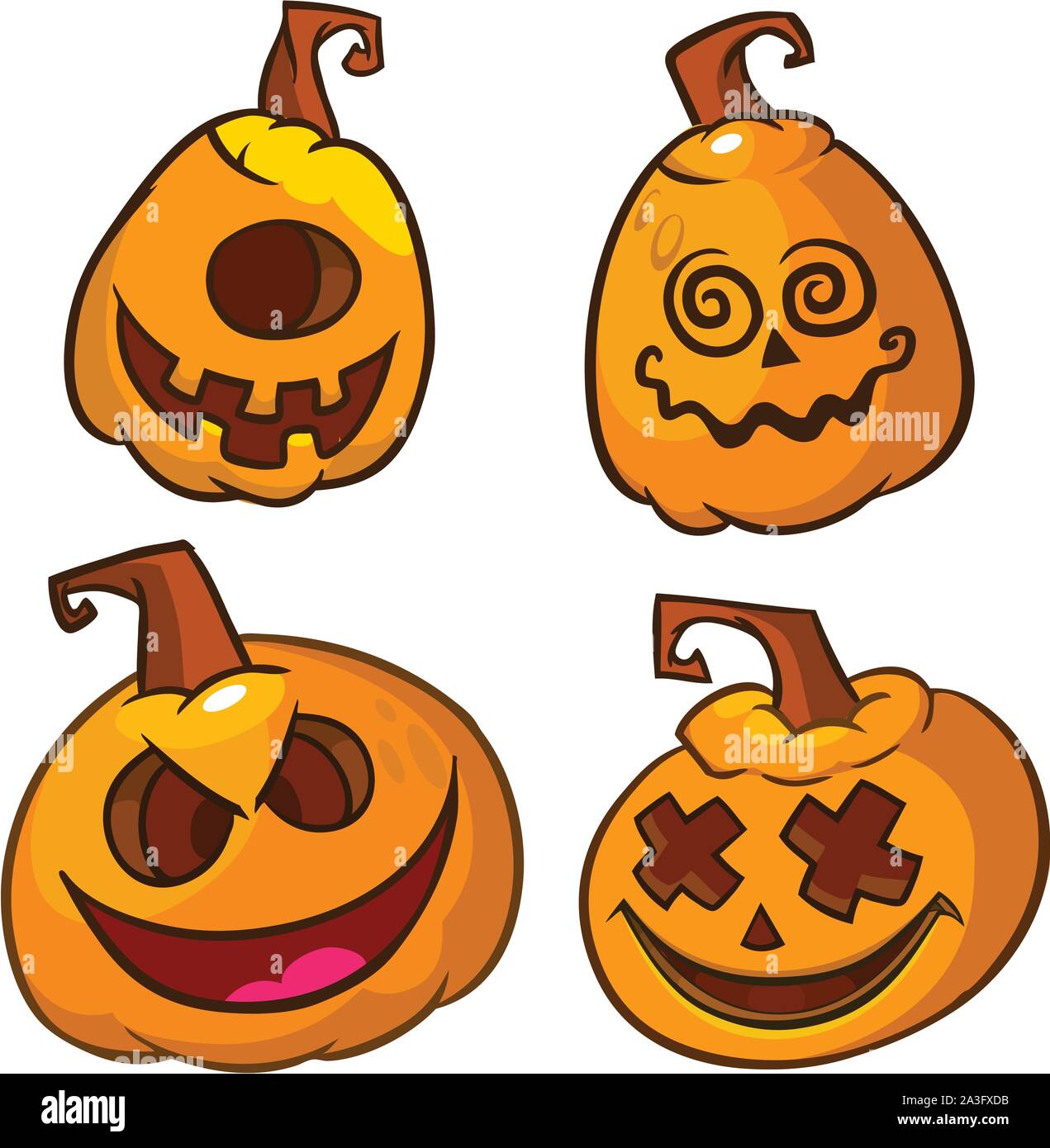 Scary cartoon pumpkin head. Halloween scarecrow illustration. Funny jackolantern Stock Vector