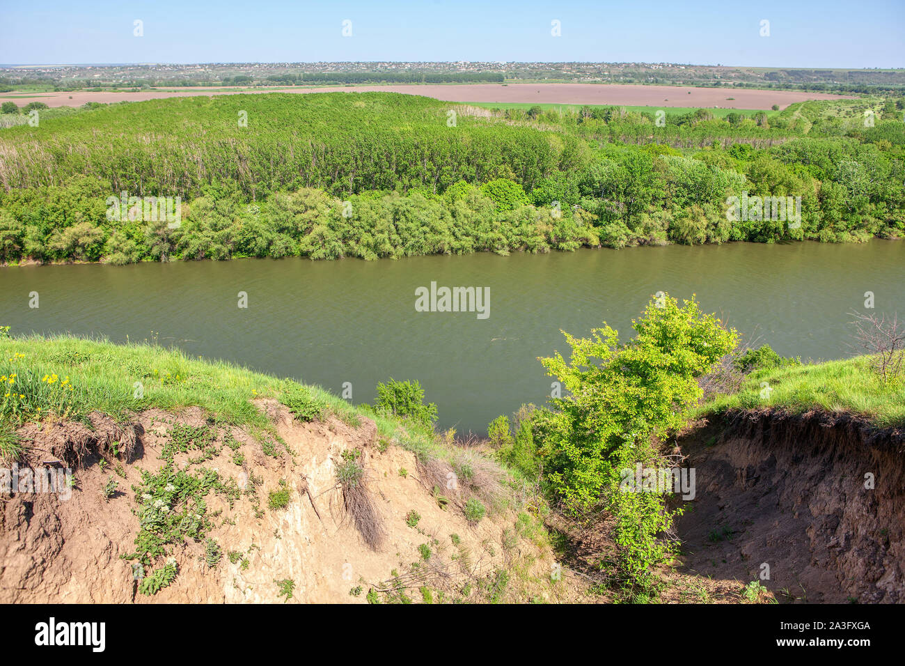 aerial view of green forest and flowing river Stock Photo - Alamy