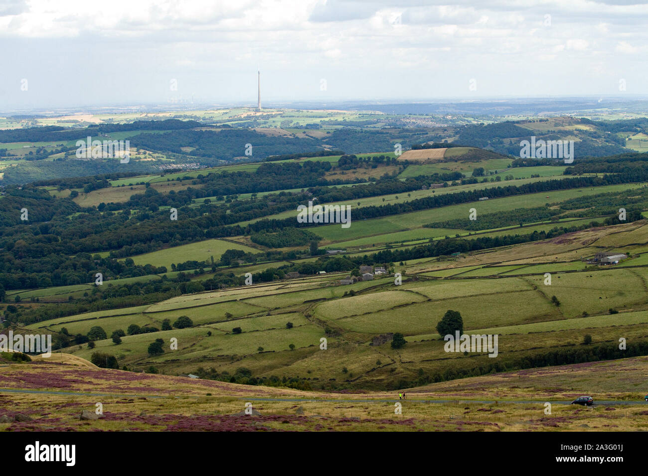 View towards Emley from above Meltham, Huddersfield Stock Photo