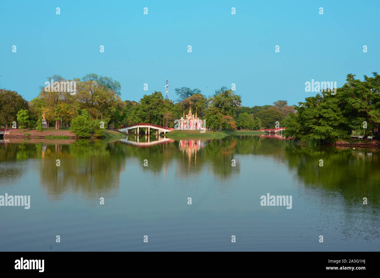 Ayutthaya Park Temple Reflection Stock Photo