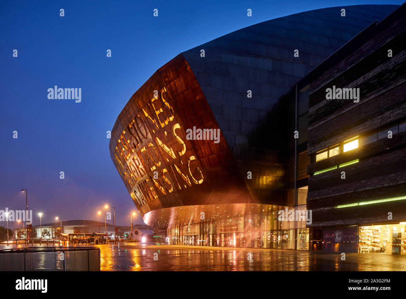 Wales Millennium Centre arts centre theatre located Cardiff Bay designed by Percy Thomas Partnership Stock Photo