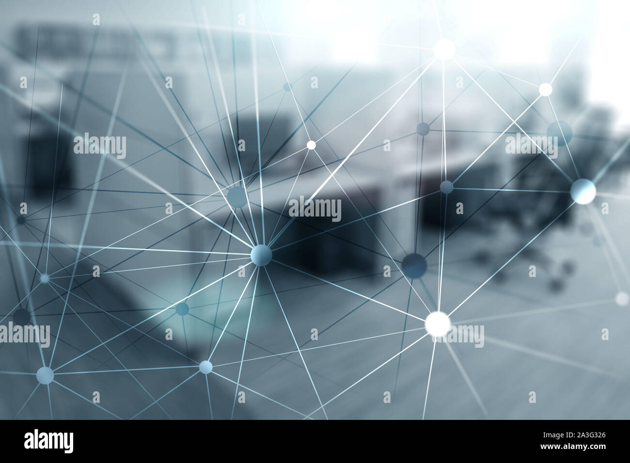 Abstract mesh line and point. Connection and interaction on office background Stock Photo