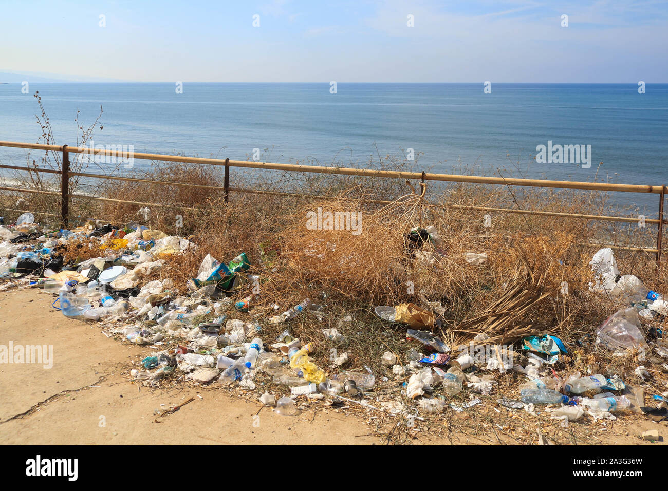Beirut, Lebanon 08 October 2019. A pile of discarded rubbish and
