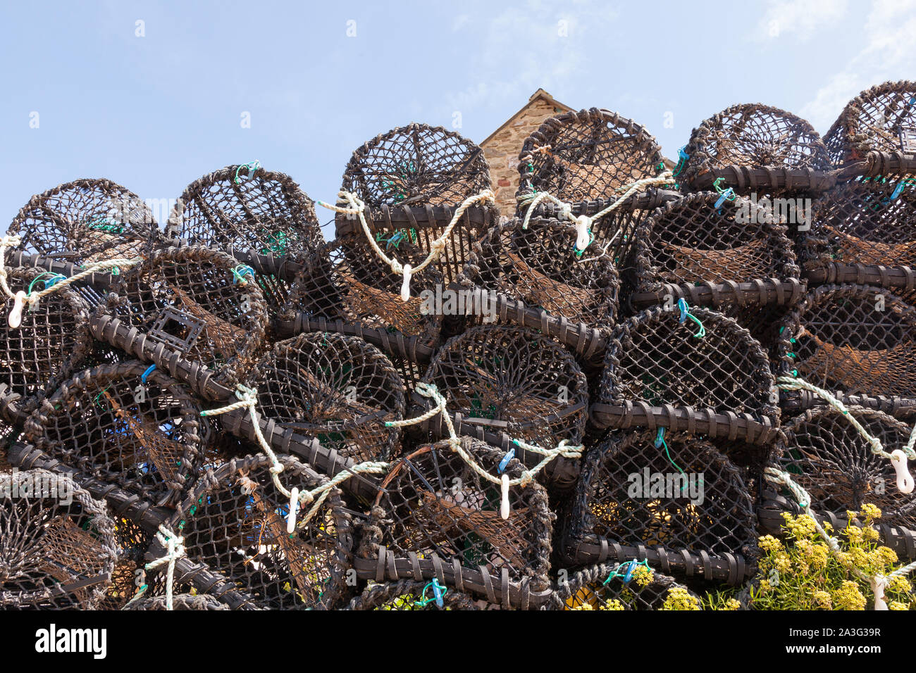 Lobster pots or traps at Hope Cove, Kingsbridge, Devon, England, United Kingdom. Stock Photo