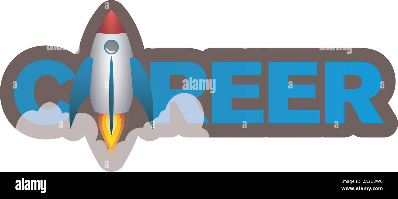 word CAREER with launching rocket, career boost concept vector illustration Stock Vector