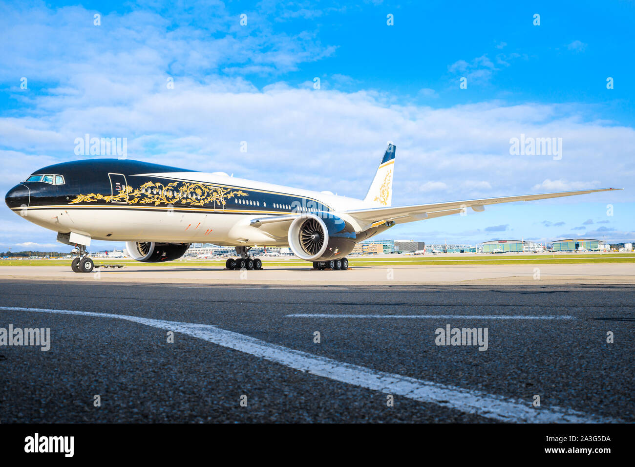 Stuttgart/Germany September 22, 2019: Equatorial Guinea Government Boeing 777 at Stuttgart Airport. Stock Photo