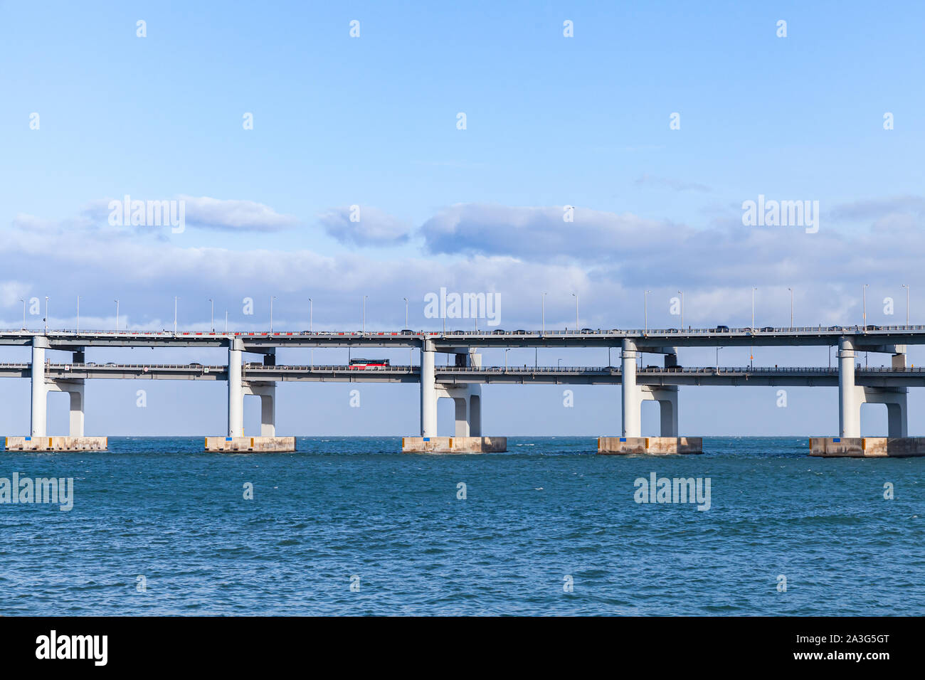 Gwangandaegyo or Diamond Bridge. Central fragment with cars. Busan city, South Korea Stock Photo