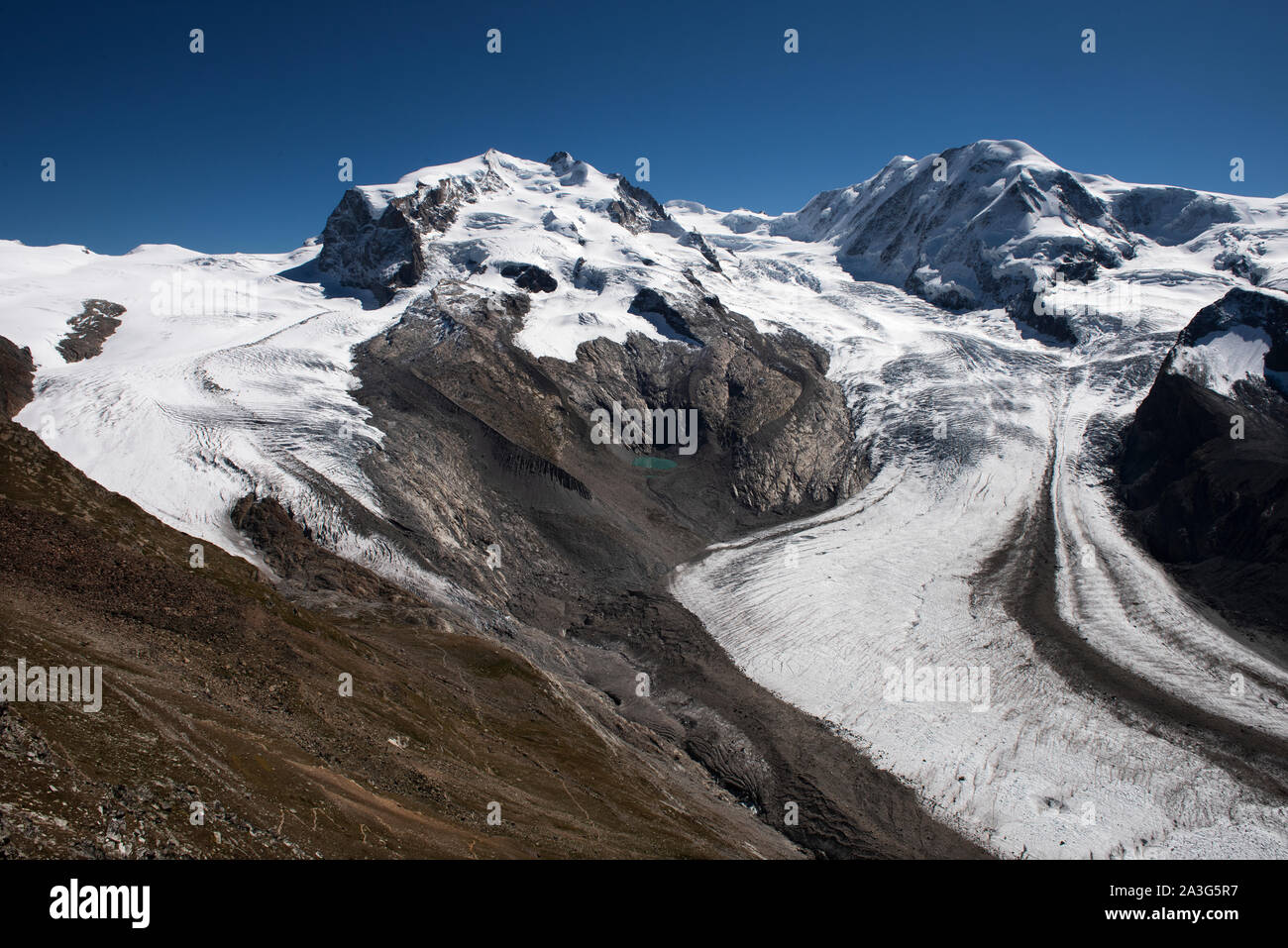 Gornergletscher or Gorner Glacier at Gornergrat showing Monte Rossa massif,  above Zermatt in Switzerland. September 2019 The Gorner Glacier (German: G  Stock Photo - Alamy