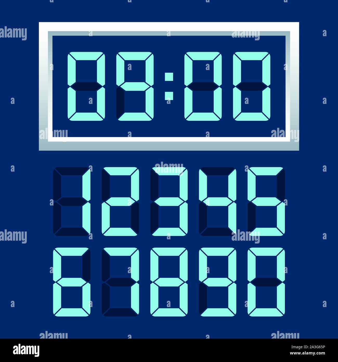 Digital clock number set. Vector stock illustration Stock Vector Image