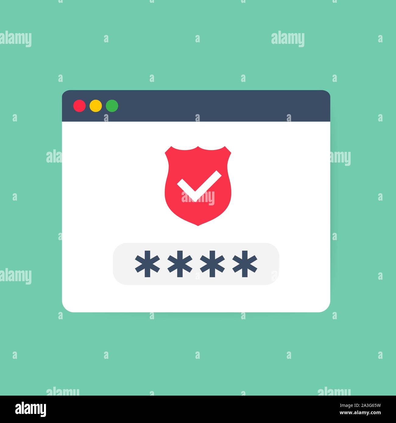 Website in browser logged in or unlocked via fingerprint password bubble notification. Vector stock illustration. Stock Vector