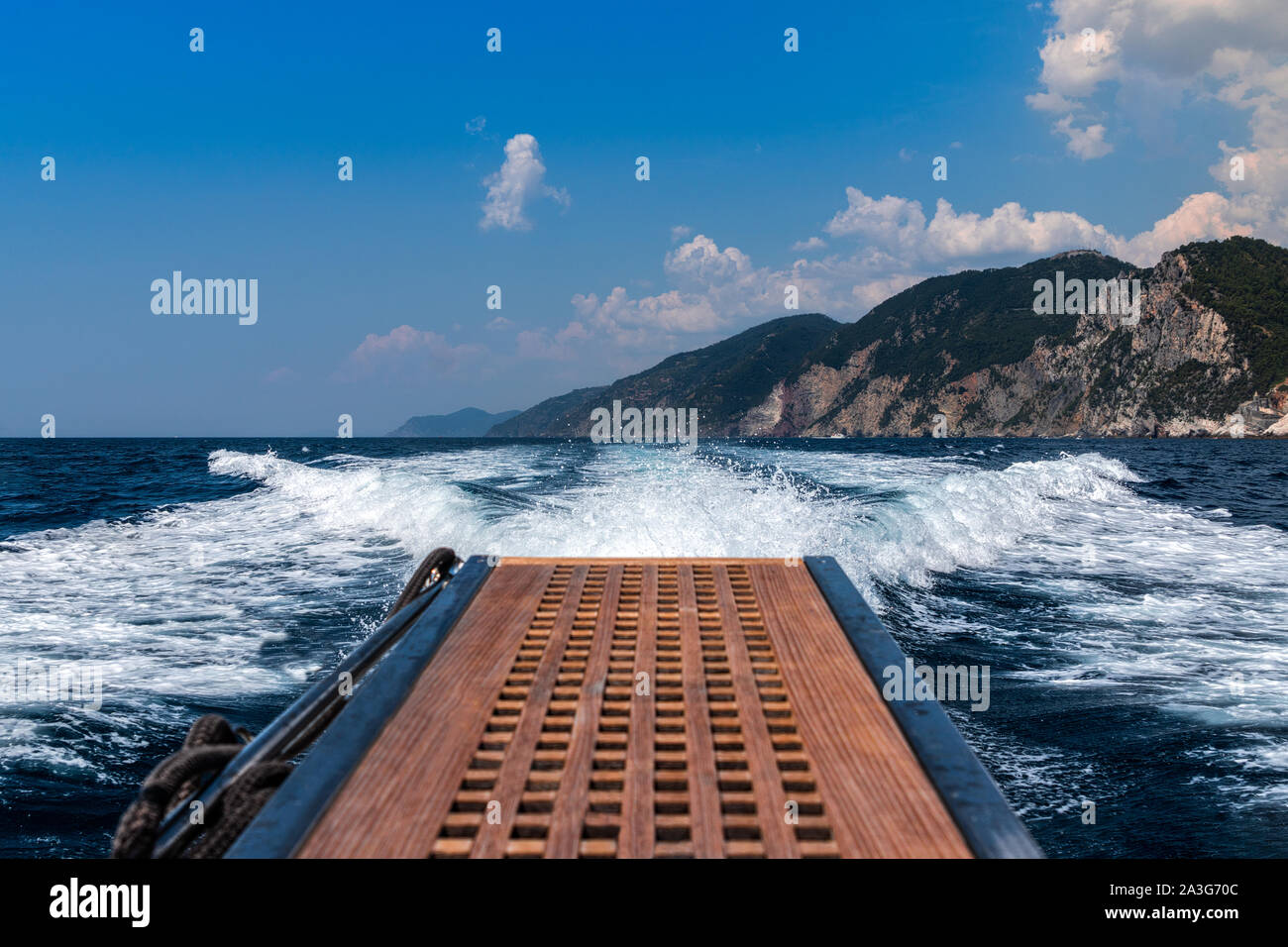 diving board on back of speed boat in Italy Stock Photo Alamy