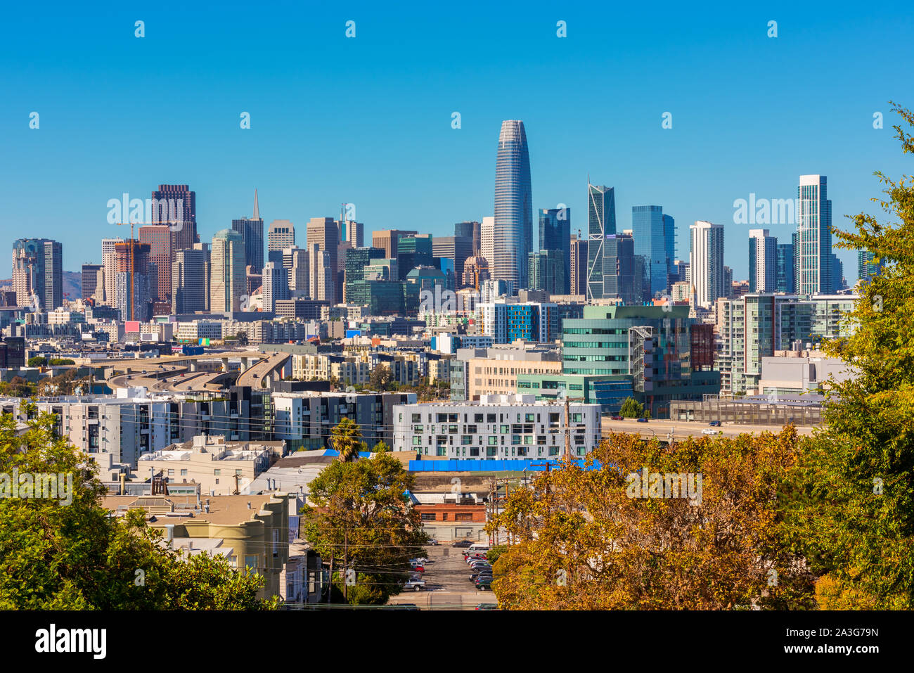 Skyline of San Francisco as seen from Potrero Hill Stock Photo