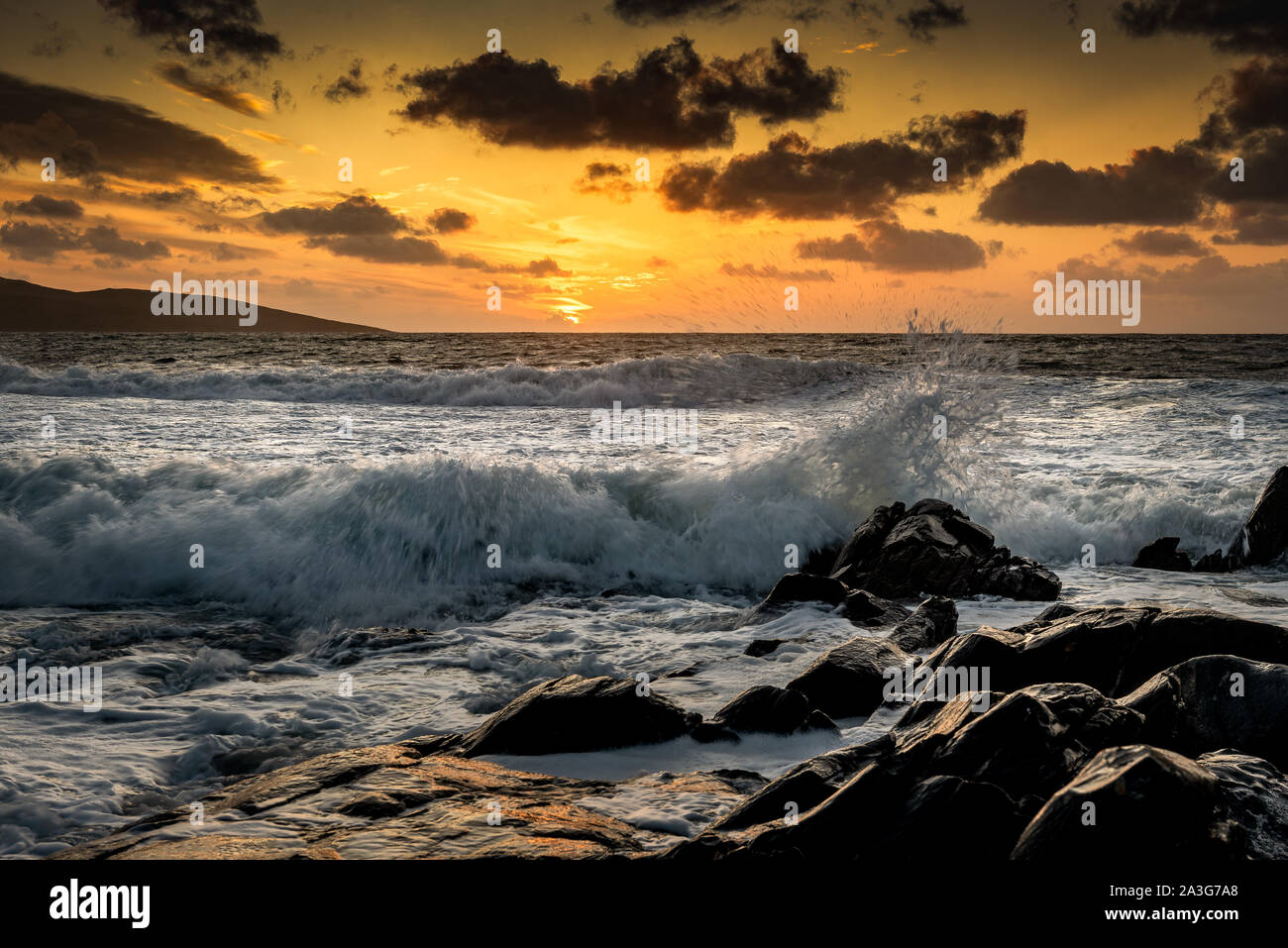 Sunset on Borvemor Beach Harris Stock Photo