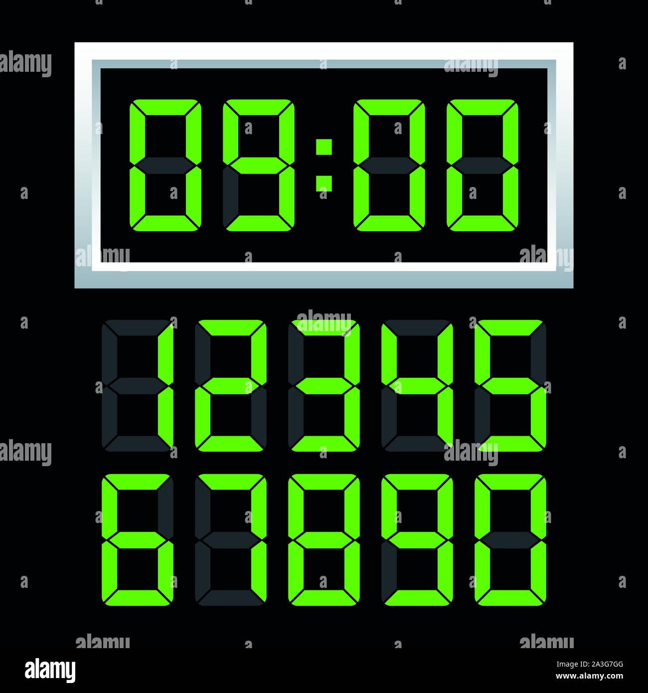 Digital clock number set. Vector stock illustration Stock Vector Image