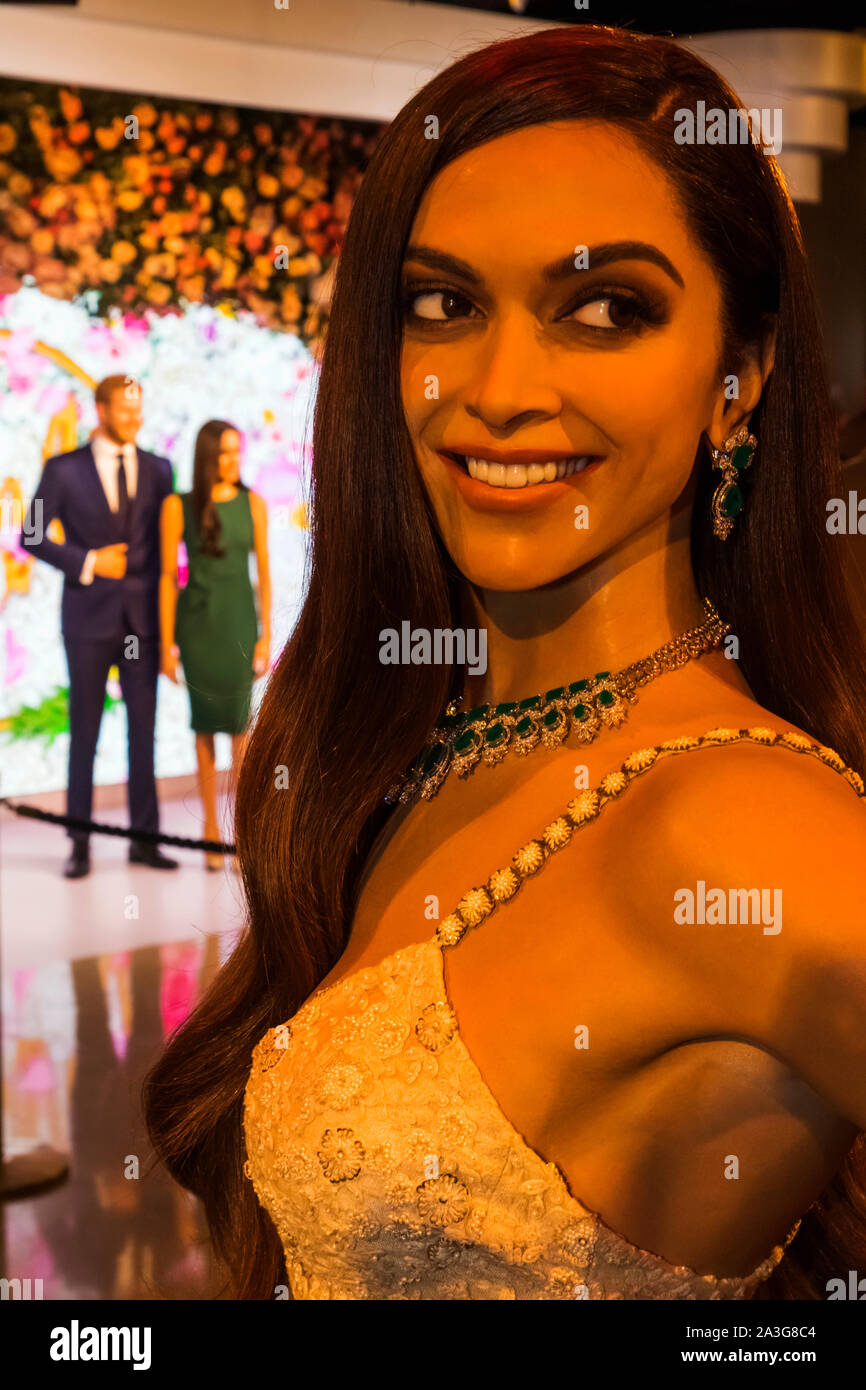 England, London, Marylebone, Interior View of Madam Tussauds, Waxwork Figure of Female Bollywood Actress Deepika Padukone Stock Photo
