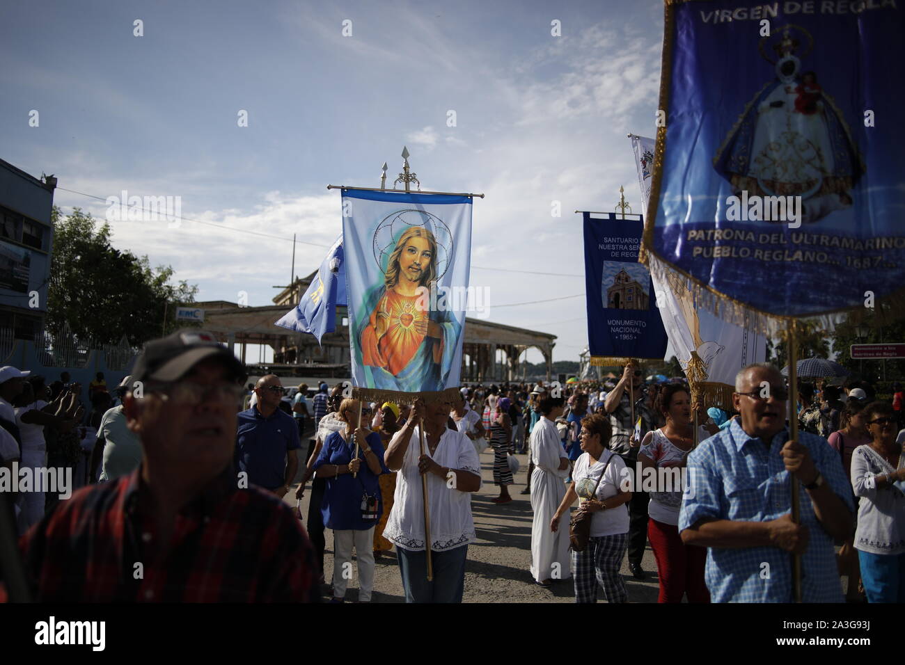 Cubans attend the procession to honor the Virgin of Regla, in Regla, Havana, Cuba. Stock Photo