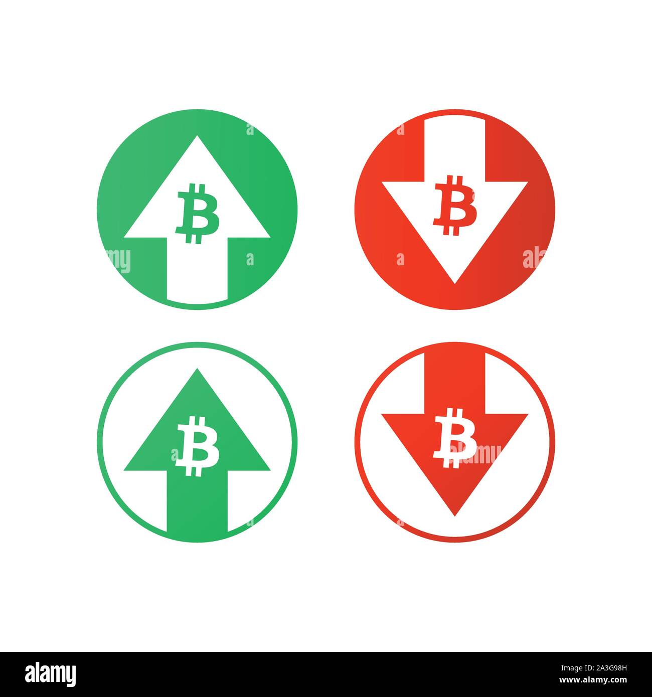 Up  Down Bitcoin Sign. Vector stock illustration. Stock Vector
