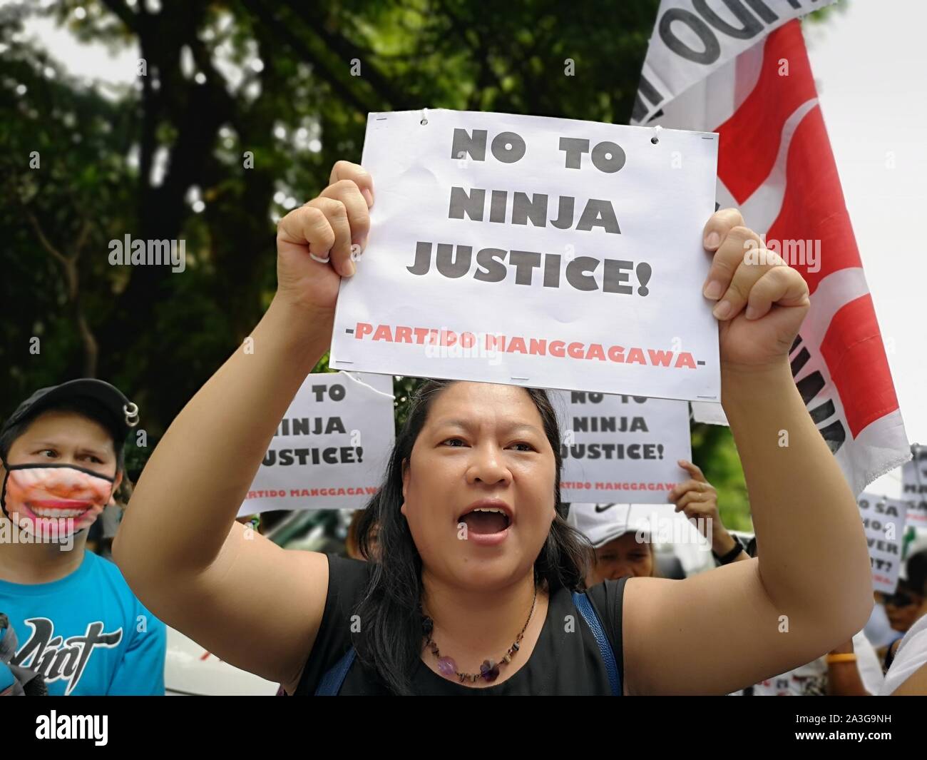 Manila, Philippines. 08th Oct, 2019. Supporters of Vice President Maria Leonor G. Robredo organised a protest near Supreme Court in Manila to urged the results of the ballot recount in three provinces where massive cheating allegedly took place in the 2016 elections.Former Senator Ferdinand R. Marcos, Jr. filed an electoral protest against Ms. Robredo, who is halfway through her term. (Photo by Joseph Dacalanio/Pacific Press) Credit: Pacific Press Agency/Alamy Live News Stock Photo