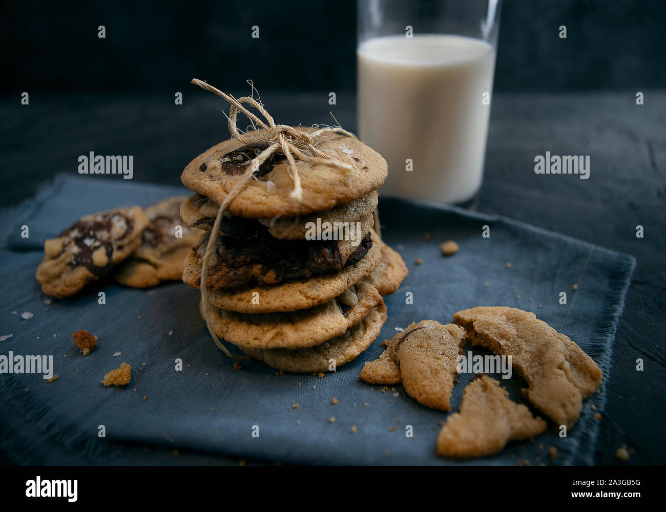 Chocolate chips cookies tasty breakfast Stock Photo Alamy