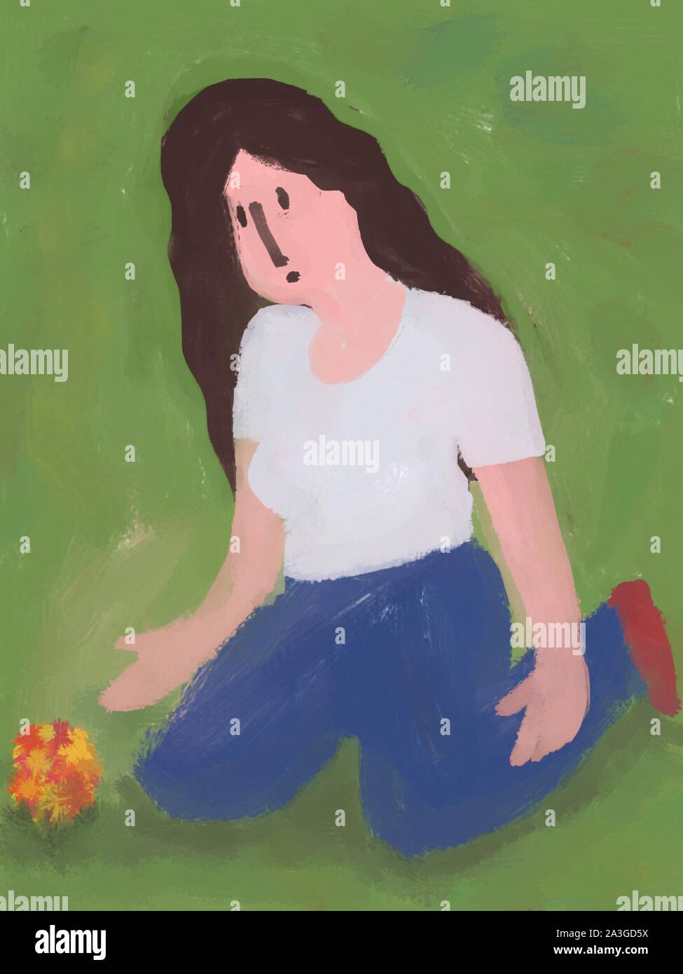 Woman and flowers. digital painting Stock Photo