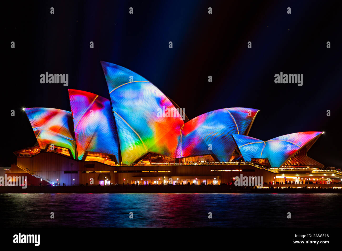 Sydney, Australia - 27. May 2017: The famous Sydney Opera House is illuminated with different designs in vibrant colors during the annual Vivid Sydney Stock Photo