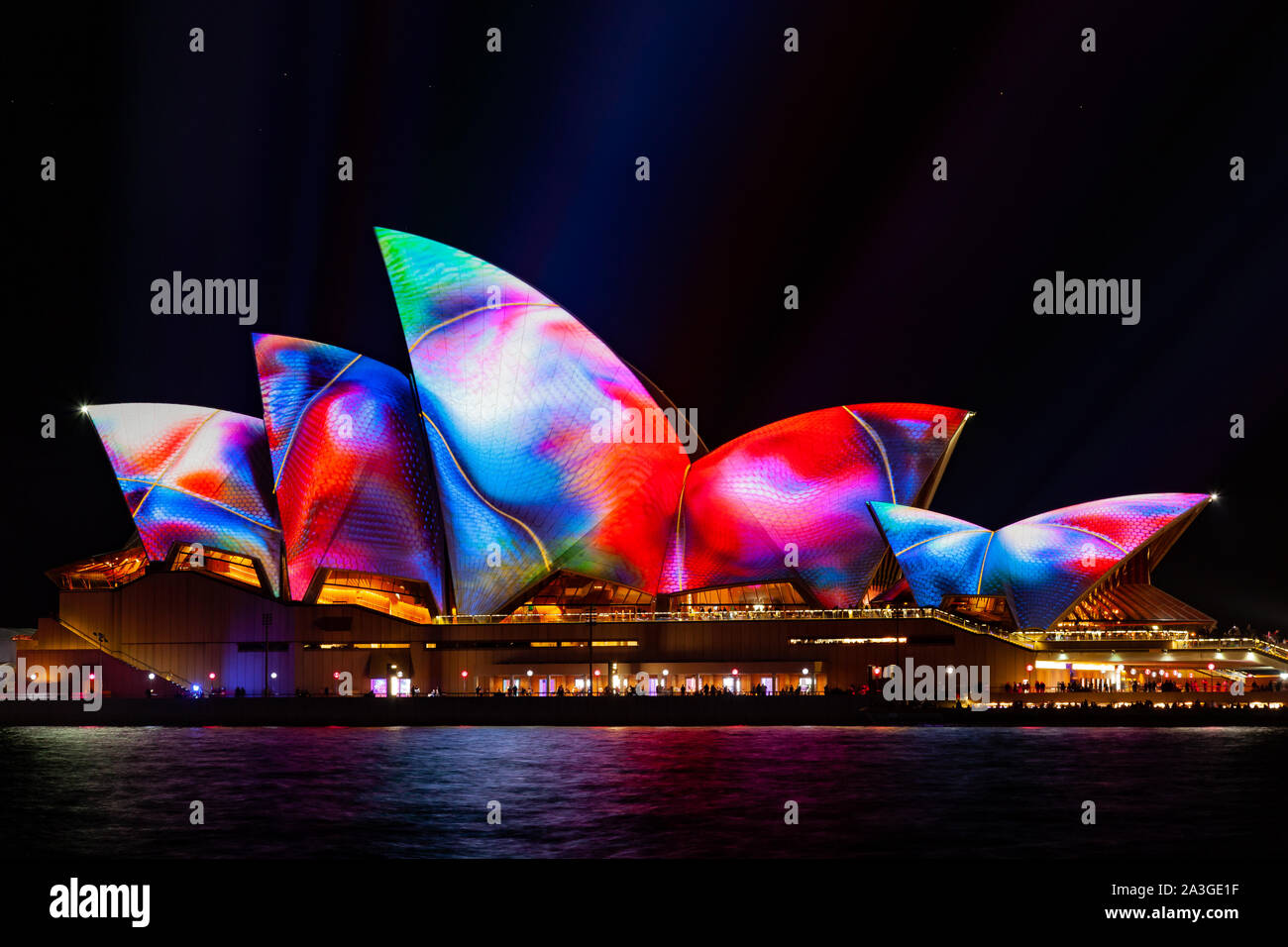 Sydney, Australia - 27. May 2017: The famous Sydney Opera House is illuminated with different designs in vibrant colors during the annual Vivid Sydney Stock Photo