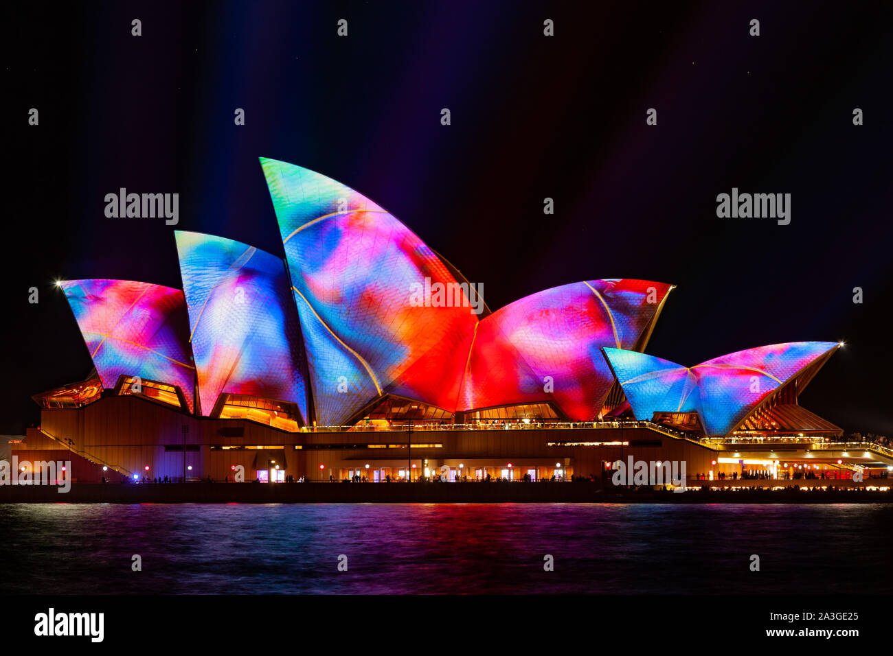 Sydney, Australia - 27. May 2017: The famous Sydney Opera House is illuminated with different designs in vibrant colors during the annual Vivid Sydney Stock Photo