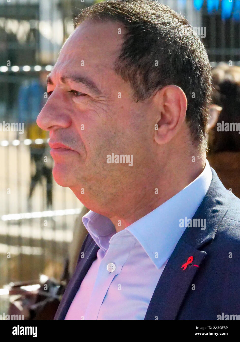 Jean-Luc Romero-Michel, President of Elected local officials association  against AIDS, attends arrival of Jeremy Chalon cycling Tour of France,  Lyon, France Stock Photo - Alamy