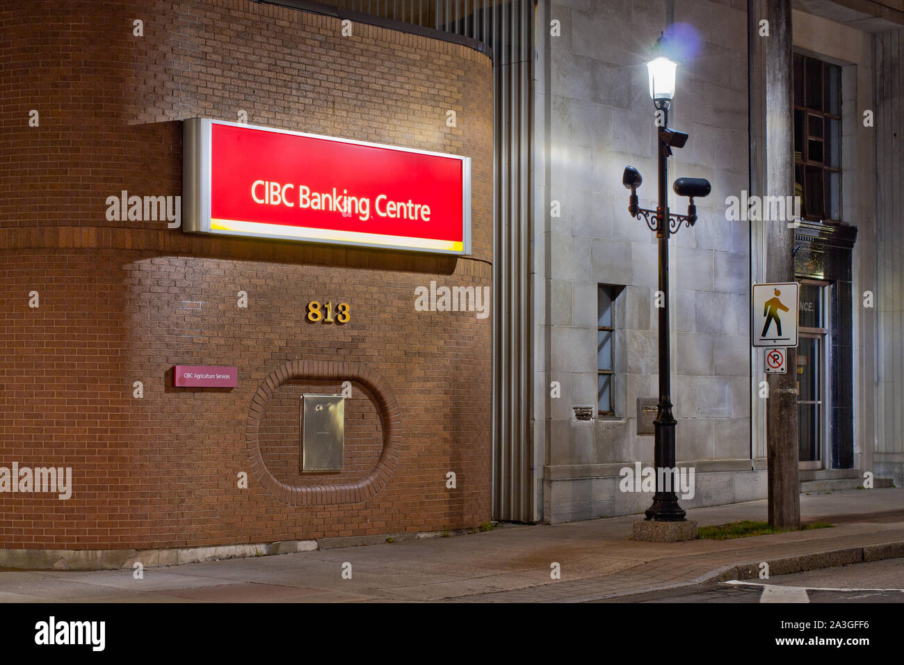 Truro, Canada - September 23, 2019: CIBC branch at night. The Canadian Imperial Bank of Commerce or CIBC, is one of Canada's five biggest chartered ba Stock Photo